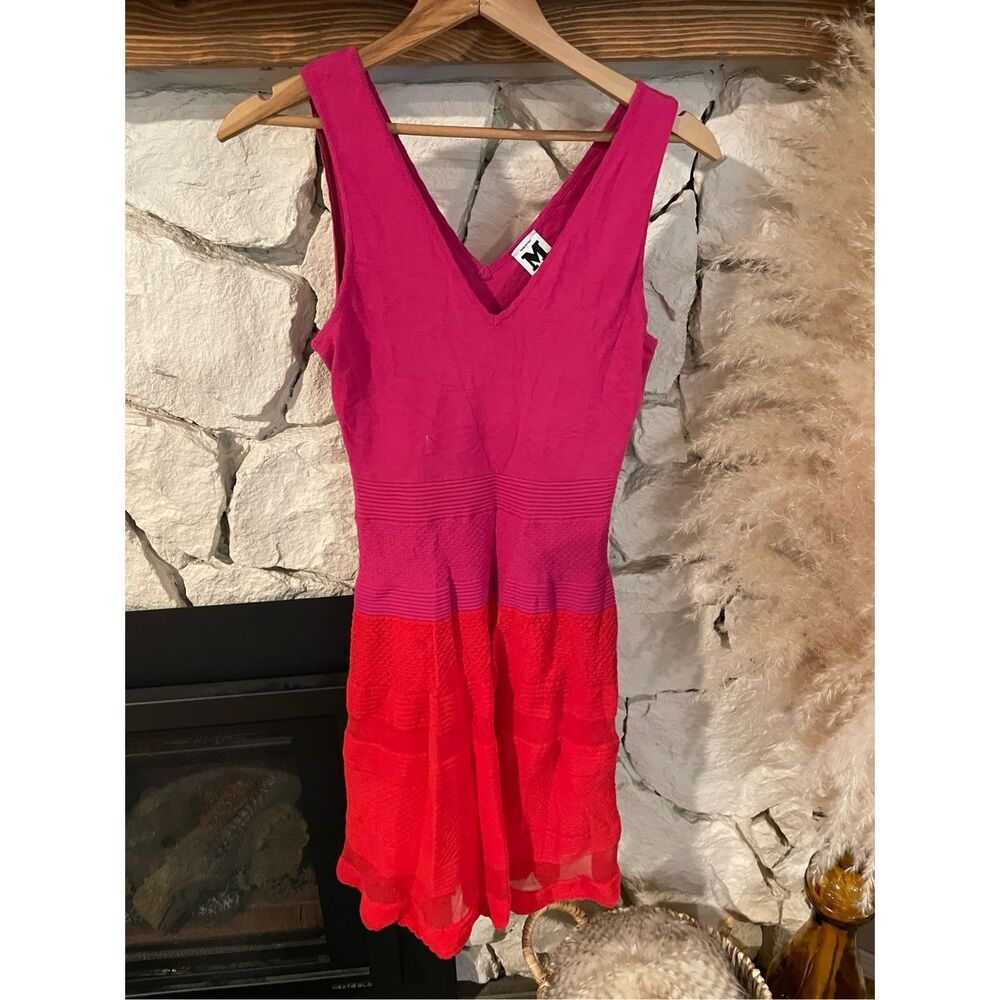 Missoni Womens Red Pink Colorblock Rib Stitched‎ Sleeveless Skater Dress Size 38